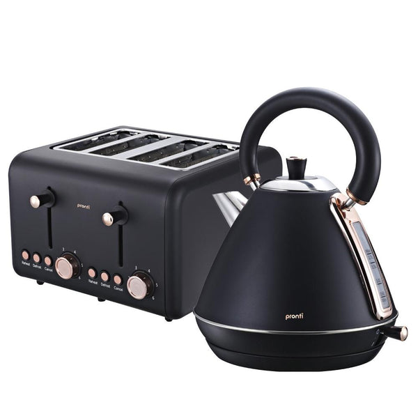 Pronti Rose Trim Collection Toaster & Kettle Bundle Black Toasters