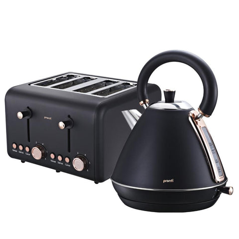 Pronti Rose Trim Collection Toaster & Kettle Bundle Black Toasters