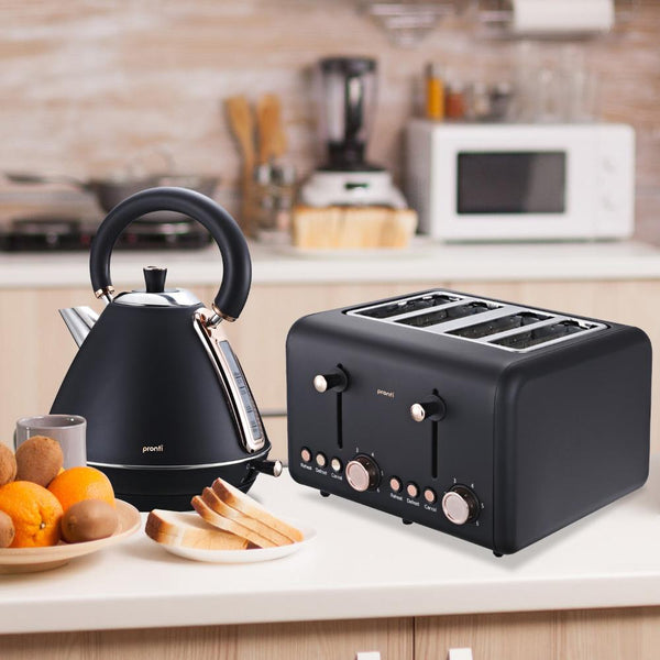 Pronti Rose Trim Collection Toaster & Kettle Bundle Black Toasters