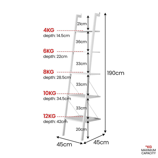 Sarantino Amelia 5 Tier Ladder Shelf White Furniture For Home And Garden Ladders