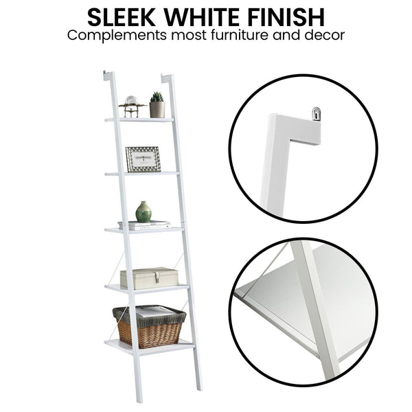 Sarantino Amelia 5 Tier Ladder Shelf White Furniture For Home And Garden Ladders