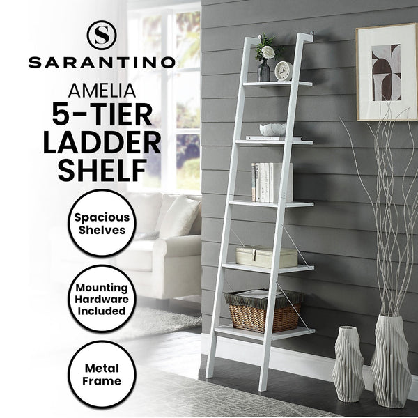 Sarantino Amelia 5 Tier Ladder Shelf White Furniture For Home And Garden Ladders