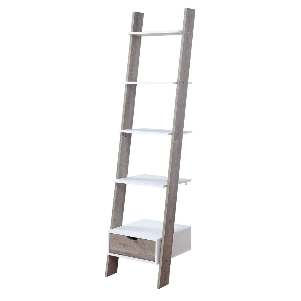 Sarantino Mira 5 Tier Ladder Shelf In White And Grey Oak Ladders