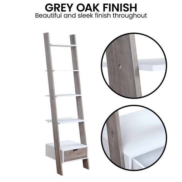 Sarantino Mira 5 Tier Ladder Shelf In White And Grey Oak Ladders