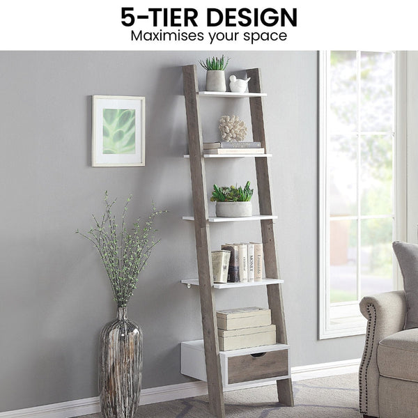 Sarantino Mira 5 Tier Ladder Shelf In White And Grey Oak Ladders