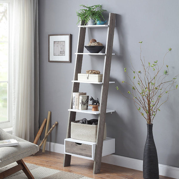 Sarantino Mira 5 Tier Ladder Shelf In White And Grey Oak Ladders