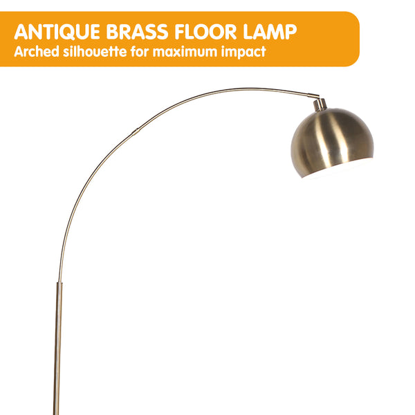 Sarantino Arc Floor Lamp Antique Brass With Marble Base Home Lighting Floor Lamps