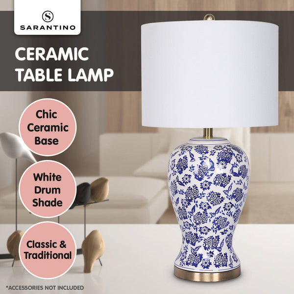 Sarantino Table Lamp Ceramic Floral Base Cotton Drum Shade Lamps