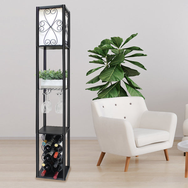 Sarantino Metal Etagere Floor Lamp With Wine Holder Shelf Floor Lamps