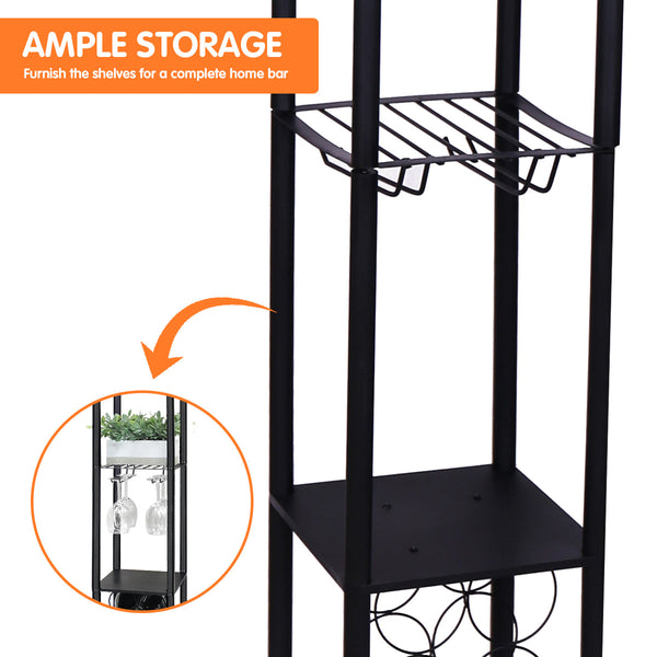 Sarantino Metal Etagere Floor Lamp With Wine Holder Shelf Floor Lamps