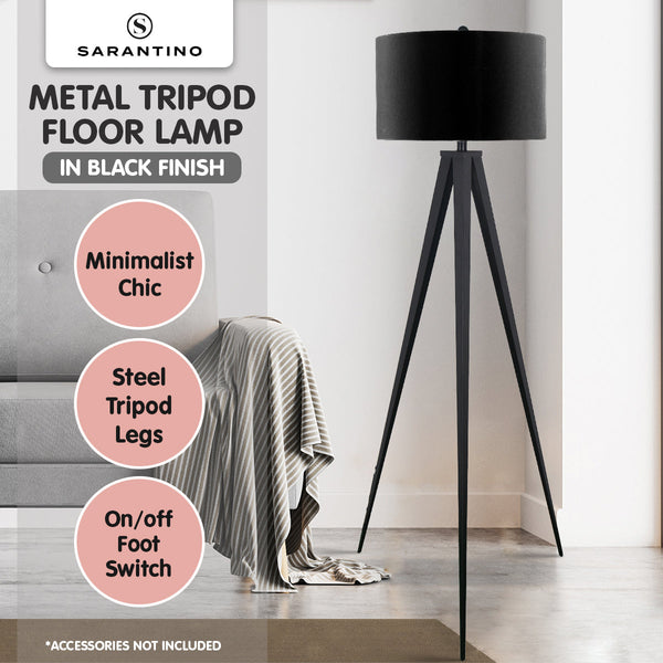 Sarantino Minimalist Modern Tripod Floor Lamp Black Floor Lamps