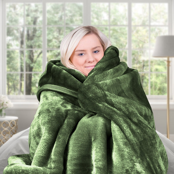 Laura Hill Faux Mink Blanket Queen Size Double Sided Throw Rug Green Blankets