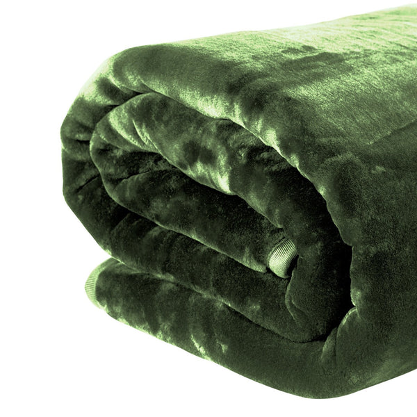 Laura Hill Faux Mink Blanket Queen Size Double Sided Throw Rug Green Blankets