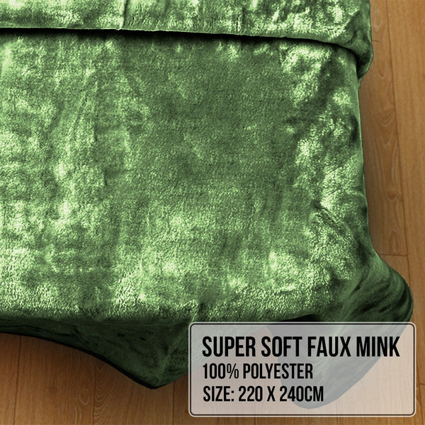 Laura Hill Faux Mink Blanket Queen Size Double Sided Throw Rug Green Blankets