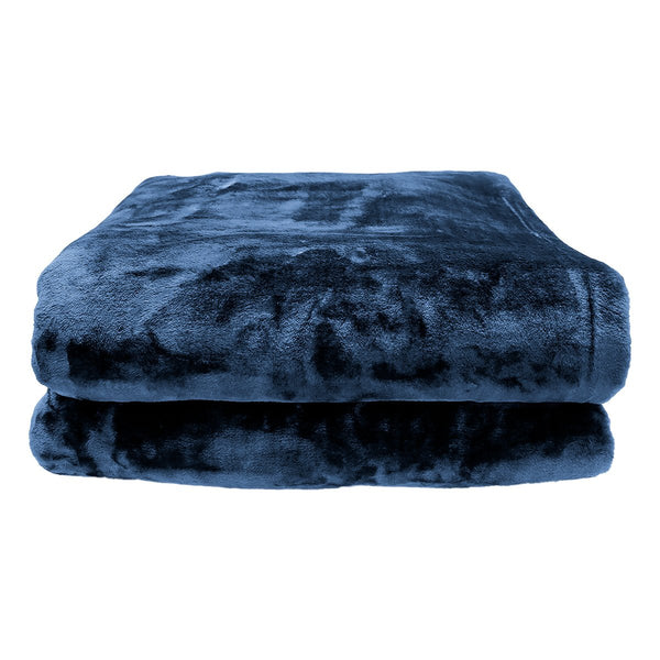 Laura Hill Faux Mink Blanket Queen Size Double Sided Throw Rug Blue Bedding Blankets