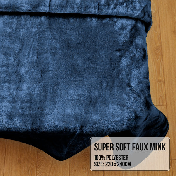 Laura Hill Faux Mink Blanket Queen Size Double Sided Throw Rug Blue Bedding Blankets