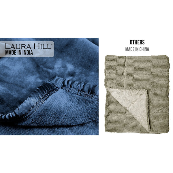 Laura Hill Faux Mink Blanket Queen Size Double Sided Throw Rug Blue Bedding Blankets