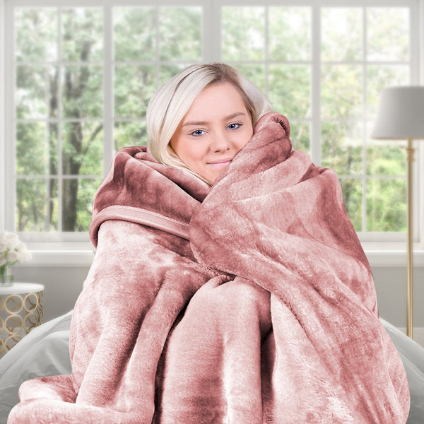Laura Hill Queen Size Mink Blanket Soft Plush Faux Throw Rug Pink 220 X 240Cm Bedding Blankets