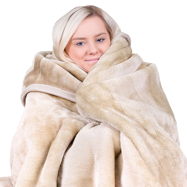 Laura Hill 800 Gsm Faux Mink Throw Rug Blanket Queen Size Double Sided Large 220 X 240Cm Heavy Cream Blankets