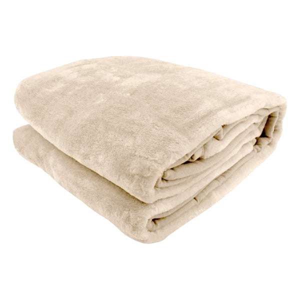 Laura Hill 800 Gsm Faux Mink Throw Rug Blanket Queen Size Double Sided Large 220 X 240Cm Heavy Cream Blankets