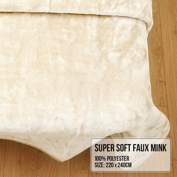 Laura Hill 800 Gsm Faux Mink Throw Rug Blanket Queen Size Double Sided Large 220 X 240Cm Heavy Cream Blankets