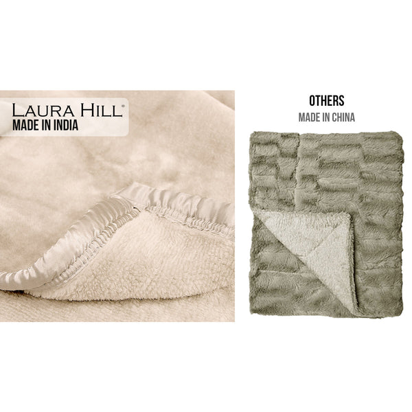 Laura Hill 800 Gsm Faux Mink Throw Rug Blanket Queen Size Double Sided Large 220 X 240Cm Heavy Cream Blankets