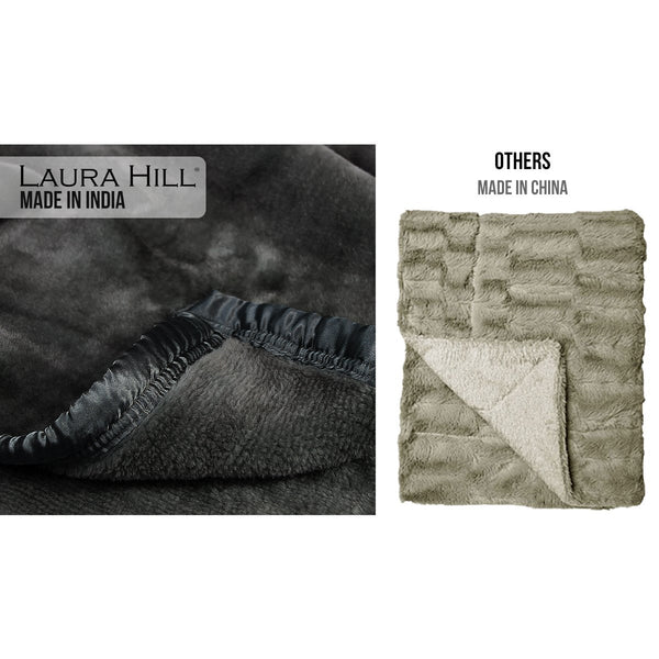 Laura Hill 800 Gsm Faux Mink Throw Rug Blanket Queen Size Double Sided Large Super Luxurious Soft Heavy Black Blankets