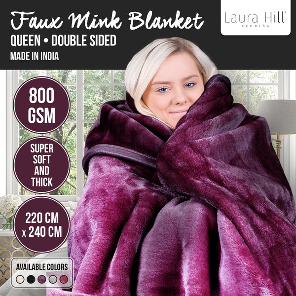 Laura Hill Double Sided Faux Mink Blanket 220 X 240Cm Purple Bedding Home And Garden Blankets