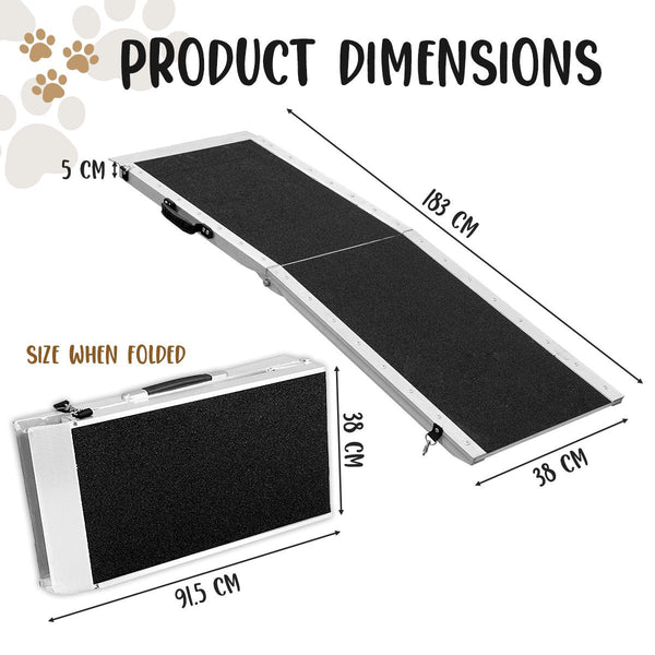 183 X 38Cm Foldable Aluminium Dog Ramp Transport Travel Pets Pet Transport