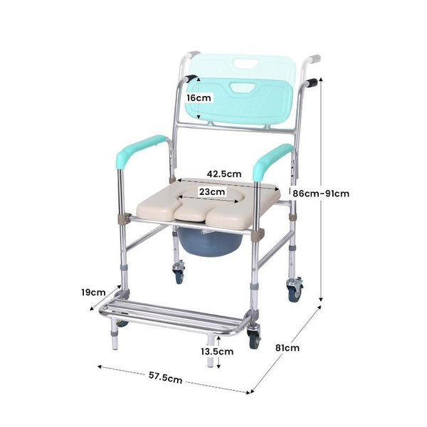Orthonica Commode Chair With Castors Aluminium Frame Footrest Soft Push Handles Commodes & Shower Chairs