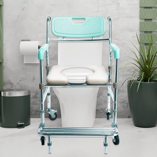 Orthonica Commode Chair With Castors Aluminium Frame Footrest Soft Push Handles Commodes & Shower Chairs