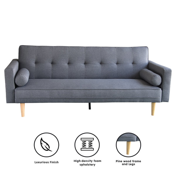 Sarantino Madison Dark Grey Linen Sofa Bed Lounge Couch Furniture For Home Sofa Beds