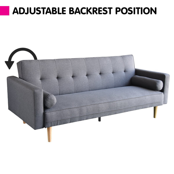 Sarantino Madison Dark Grey Linen Sofa Bed Lounge Couch Furniture For Home Sofa Beds