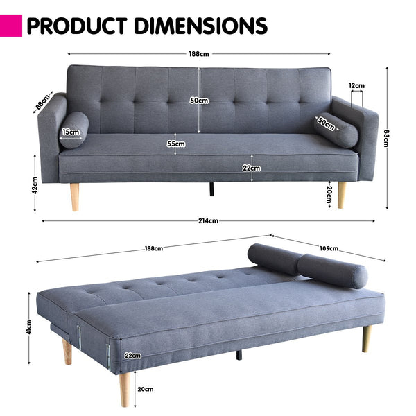 Sarantino Madison Dark Grey Linen Sofa Bed Lounge Couch Furniture For Home Sofa Beds