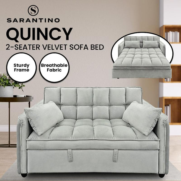 Sarantino Quincy 2 Seater Velvet Sofa Bed In Dark Grey With Frame And Tufted Design Light Sofa Beds