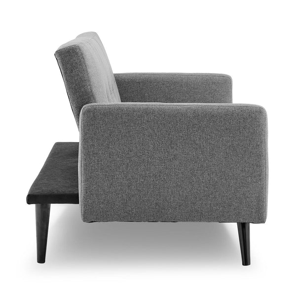 Sarantino Tufted Faux Linen 3 Seater Sofa Bed With Armrests Light Grey Furniture Sofa Beds