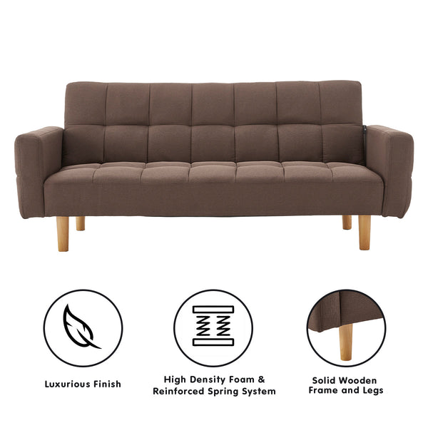 Sarantino 3 Seater Fabric Sofa Bed Futon Brown Sofa Beds