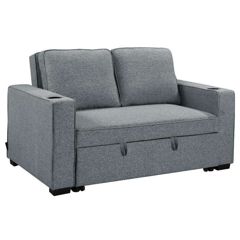Sarantino Hoffman Linen Sofa Bed With Cushions & Cup Holders Dark Grey Sofa Beds