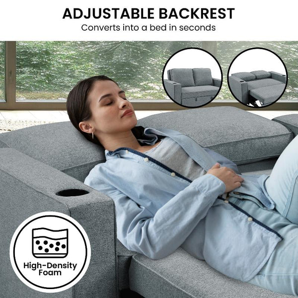 Sarantino Hoffman Linen Sofa Bed With Cushions & Cup Holders Dark Grey Sofa Beds