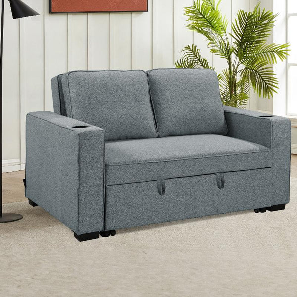 Sarantino Hoffman Linen Sofa Bed With Cushions & Cup Holders Dark Grey Sofa Beds