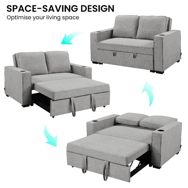 Sarantino Hoffman Linen Sofa Bed Chair With Cushions &Cup Holders Light Grey Sofa Beds