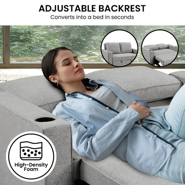 Sarantino Hoffman Linen Sofa Bed Chair With Cushions &Cup Holders Light Grey Sofa Beds