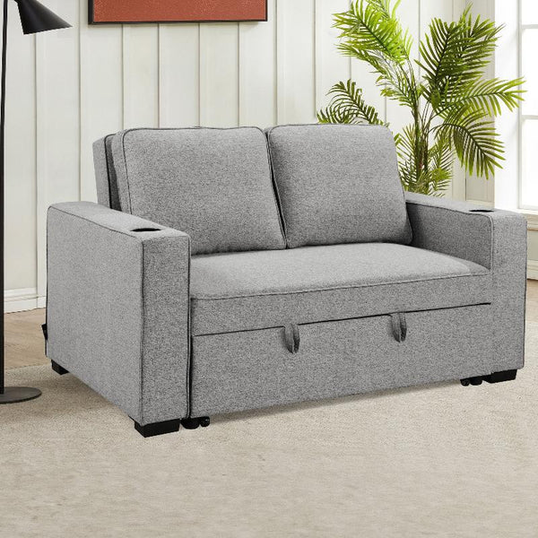 Sarantino Hoffman Linen Sofa Bed Chair With Cushions &Cup Holders Light Grey Sofa Beds