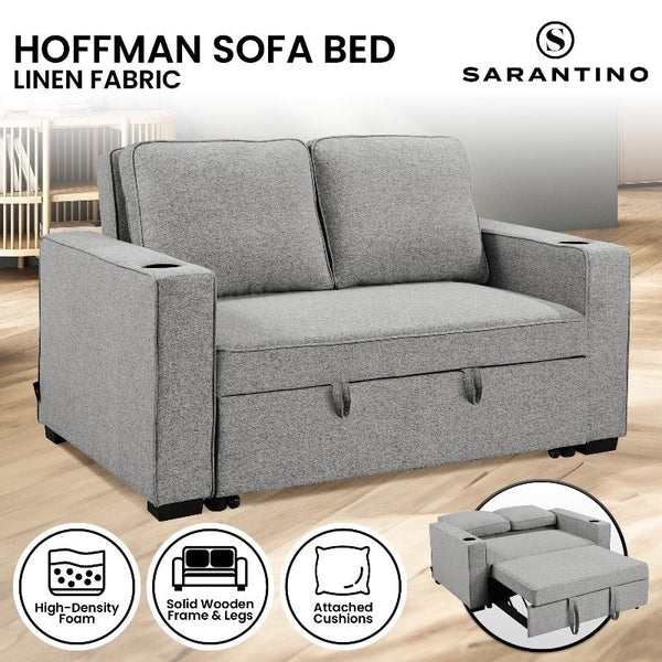 Sarantino Hoffman Linen Sofa Bed Chair With Cushions &Cup Holders Light Grey Sofa Beds
