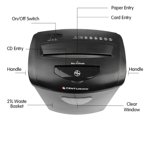 Centurion Office Combo Paper Shredder 21L Cross Cut 10 Sheets Cds Credit Cards Paper Shredders