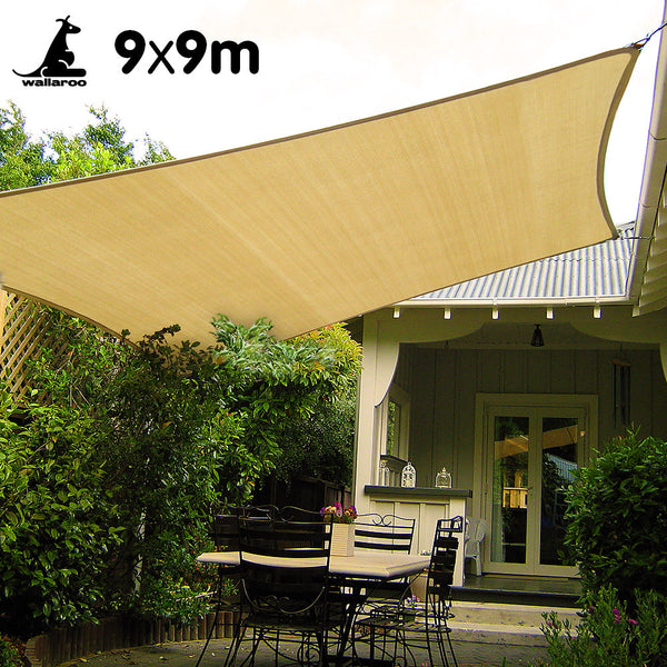 Wallaroo Square Shade Sail Sand Outdoor Recreation Garden Structure 9M X Shade Sails