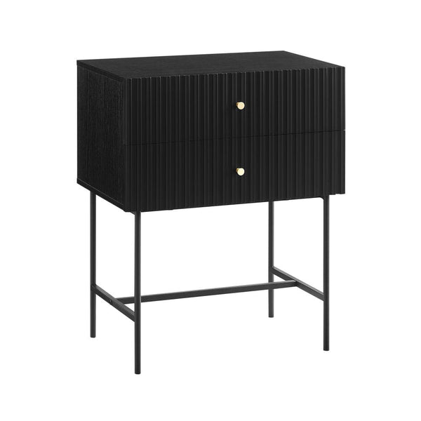 Sarantino Arden Fluted 2 Drawer Bedside Table Night Stand Black Bedside Tables