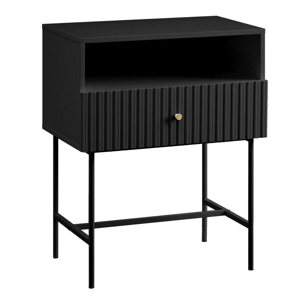 Sarantino Cecil Slender Fluted Bedside Table In Black Bedside Tables