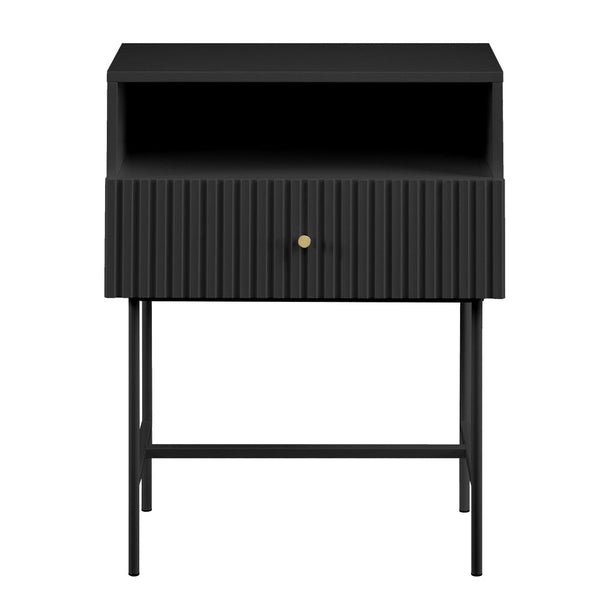 Sarantino Cecil Slender Fluted Bedside Table In Black Bedside Tables