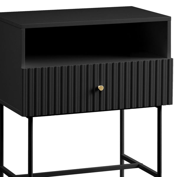 Sarantino Cecil Slender Fluted Bedside Table In Black Bedside Tables